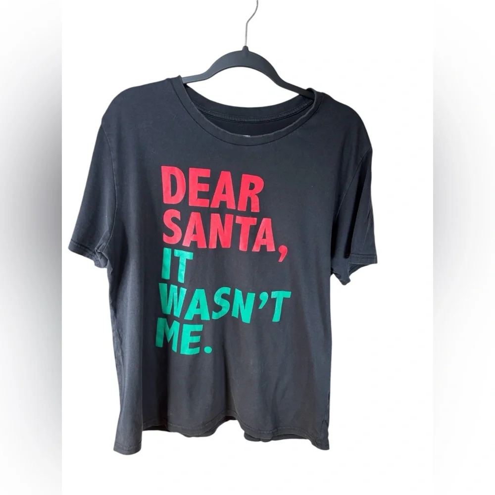 Dear Santa It Wasn’t Me Funny Christmas Tee Black Holiday T-Shirt L - Picture 2 of 7